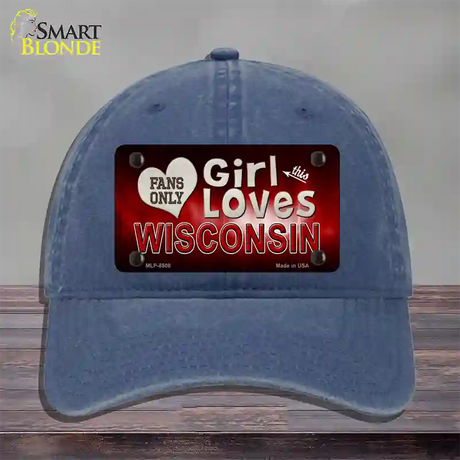 This Girl Loves Wisconsin Novelty License Plate Hat Unconstructed Cotton / Navy