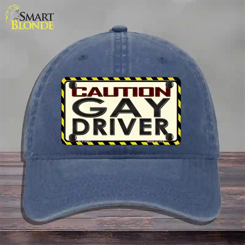 Caution Gay Driver Novelty License Plate Hat Unconstructed Cotton / Navy