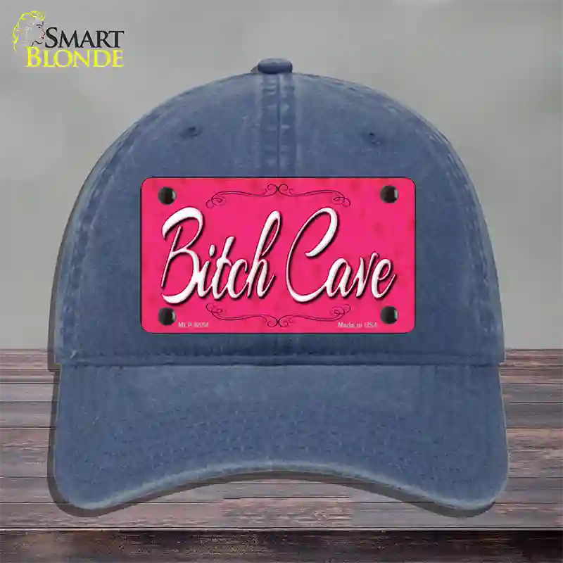 Bitch Cave Novelty License Plate Hat Unconstructed Cotton / Navy