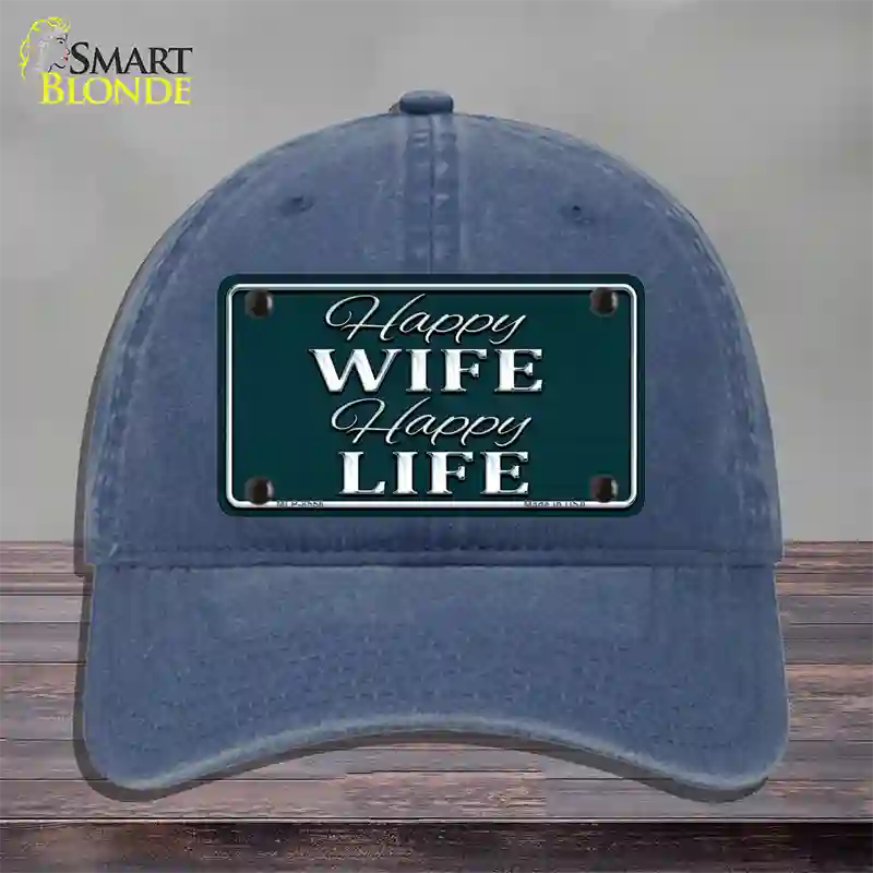 Happy Wife Happy Life Novelty License Plate Hat Unconstructed Cotton / Navy