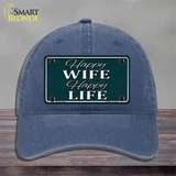 Happy Wife Happy Life Novelty License Plate Hat Unconstructed Cotton / Navy