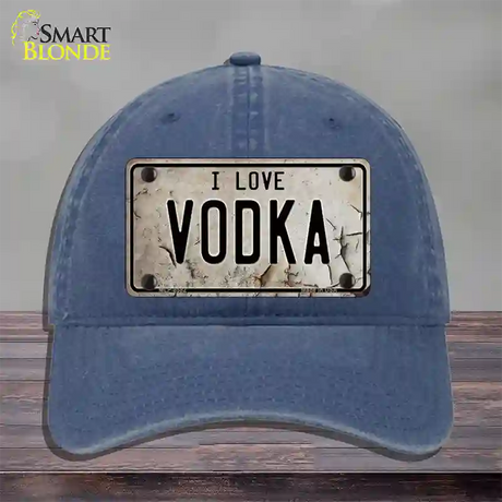 I Love Vodka Novelty License Plate Hat Unconstructed Cotton / Navy