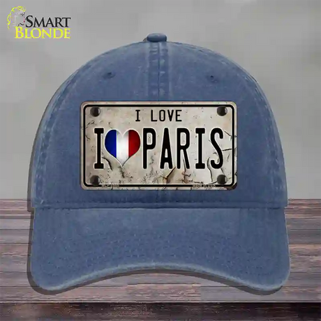 I Love Paris Novelty License Plate Hat Unconstructed Cotton / Navy