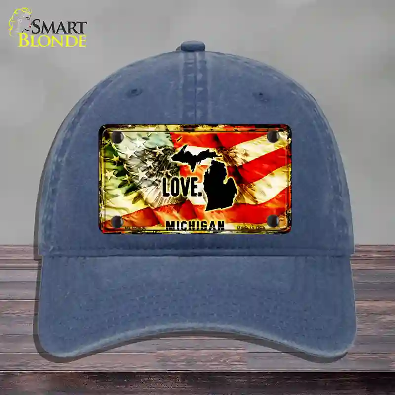 Michigan Love Novelty License Plate Hat Unconstructed Cotton / Navy