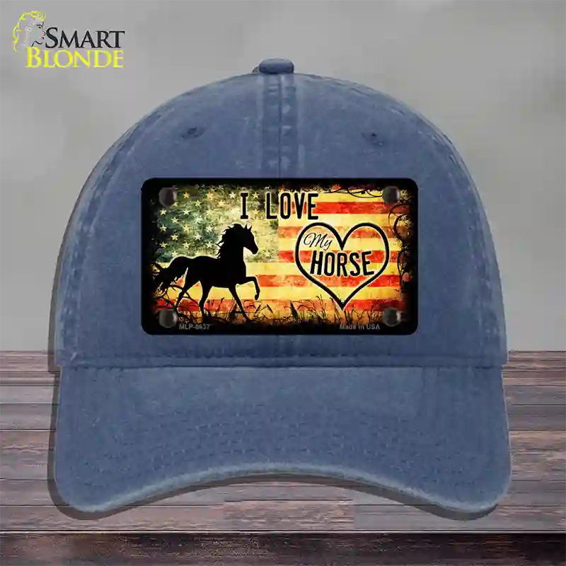 I Love My Horse Novelty License Plate Hat Unconstructed Cotton / Navy