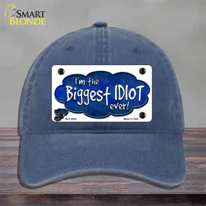 Biggest Idiot Novelty License Plate Hat Unconstructed Cotton / Navy