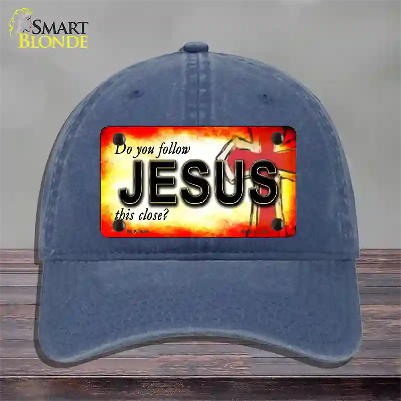 Follow Jesus This Close Novelty License Plate Hat Unconstructed Cotton / Navy