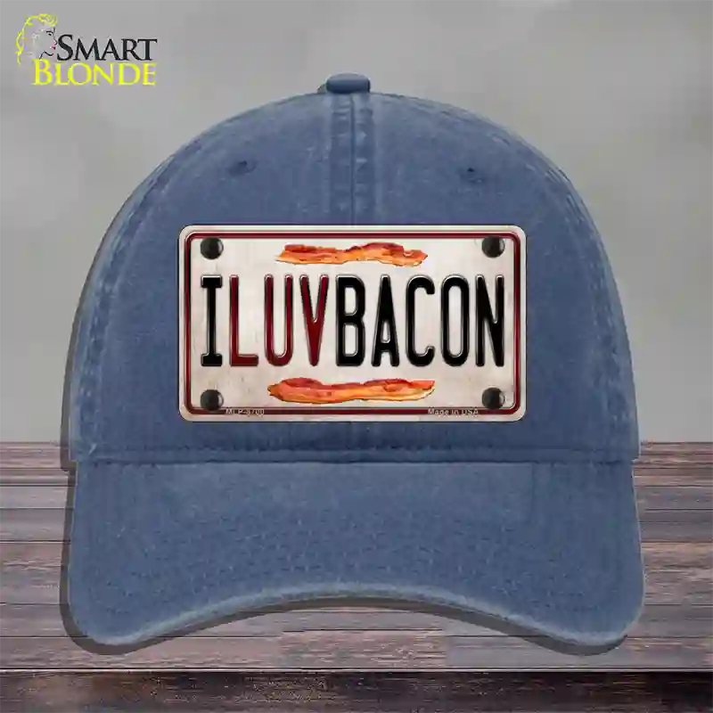 I Luv Bacon Novelty License Plate Hat Unconstructed Cotton / Navy