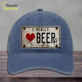 I Love Beer Novelty License Plate Hat Unconstructed Cotton / Navy