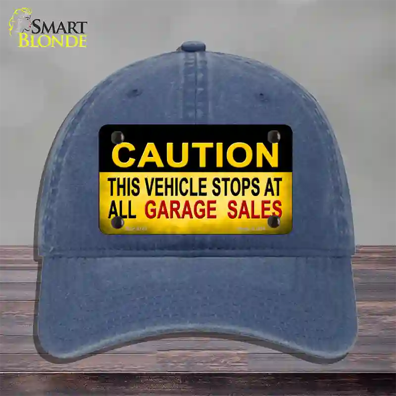 Caution Stops At Garage Sales Novelty License Plate Hat Unconstructed Cotton / Navy