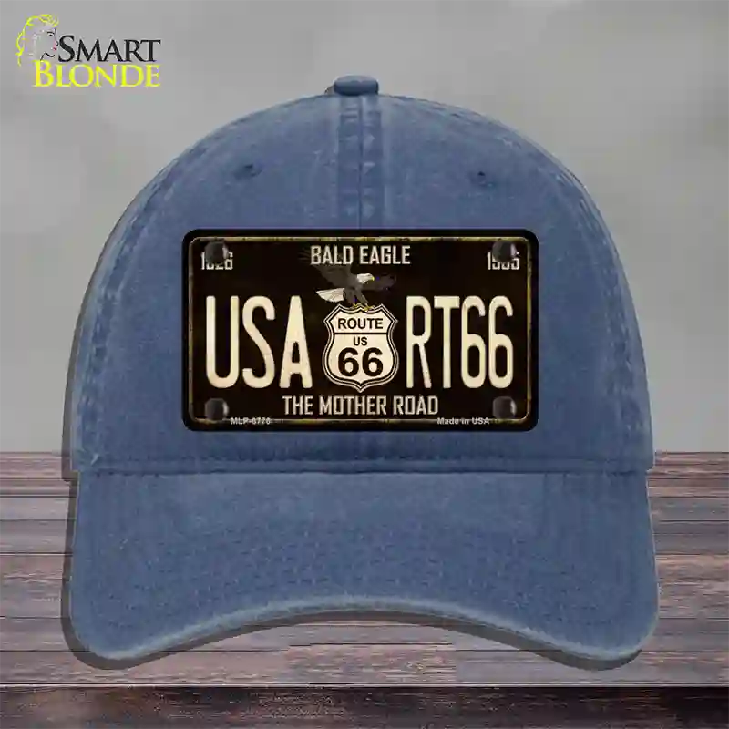 Bald Eagle Route 66 Novelty License Plate Hat Unconstructed Cotton / Navy