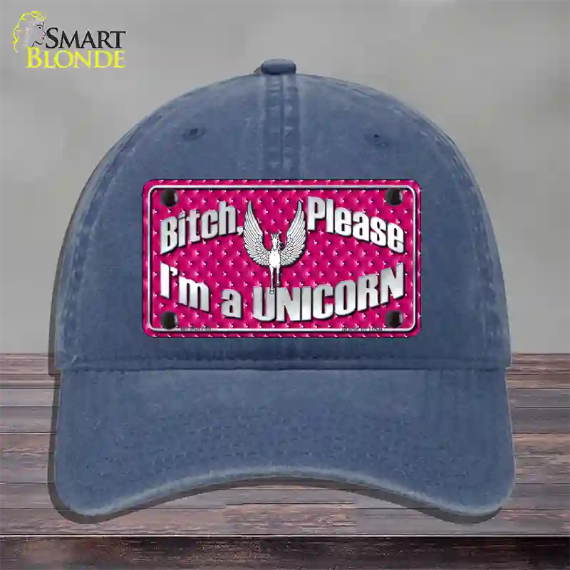 Bitch Please Novelty License Plate Hat Unconstructed Cotton / Navy