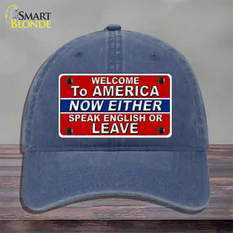 Speak English Or Leave Novelty License Plate Hat Unconstructed Cotton / Navy