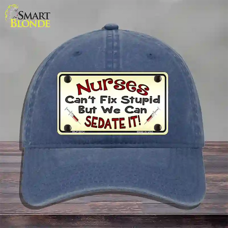 Nurses Sedate It Novelty License Plate Hat Unconstructed Cotton / Navy