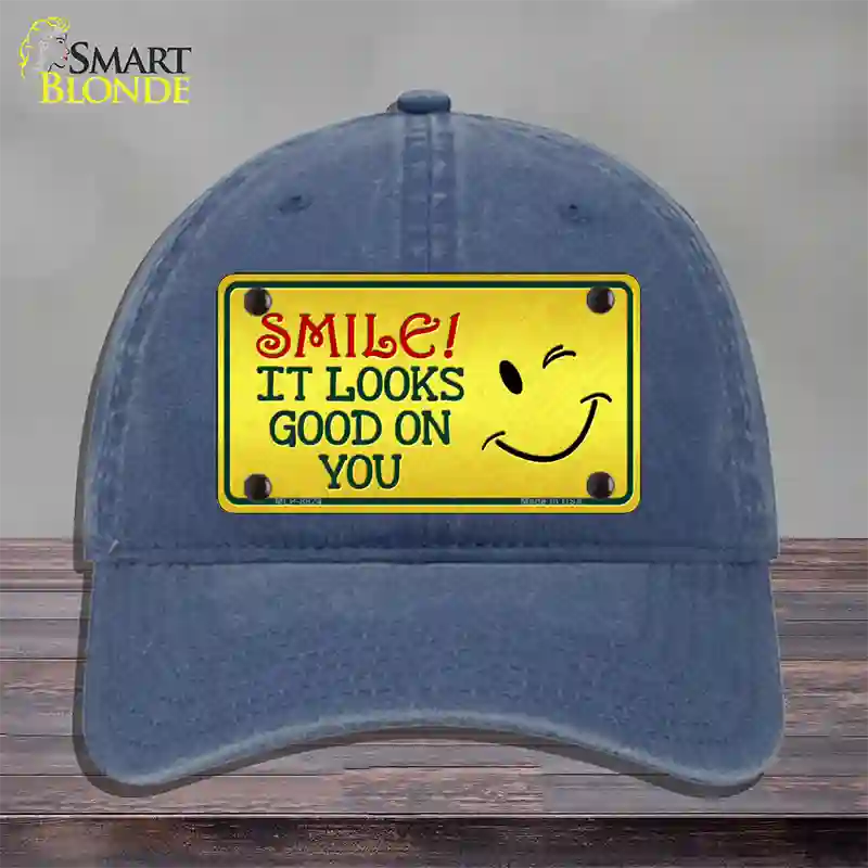 Smile Looks Good Novelty License Plate Hat Unconstructed Cotton / Navy