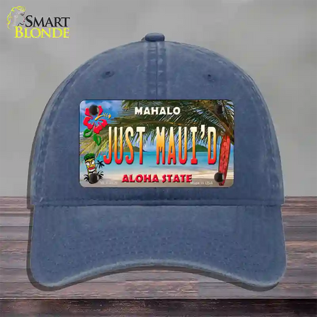 Just Mauid Tiki Hawaii Novelty License Plate Hat Unconstructed Cotton / Navy