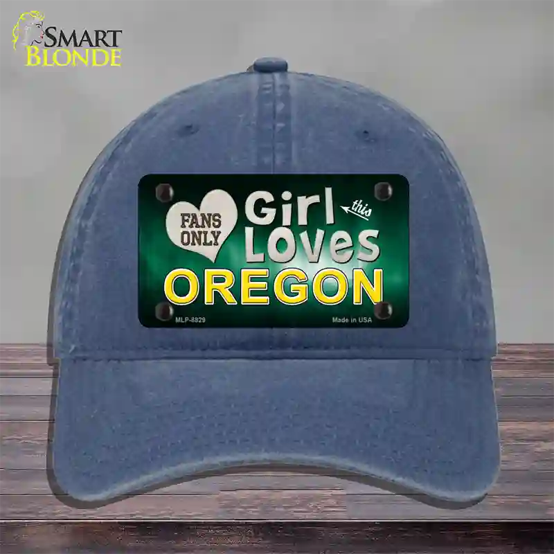 This Girl Loves Oregon Novelty License Plate Hat Unconstructed Cotton / Navy