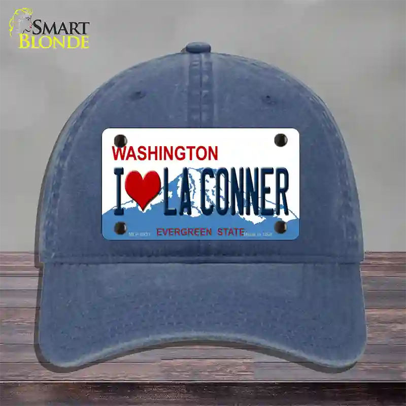 I Love La Conner Washington Novelty License Plate Hat Unconstructed Cotton / Navy