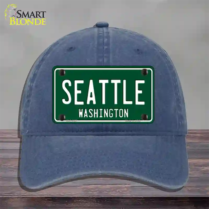 Seattle Washington Green Novelty License Plate Hat Unconstructed Cotton / Navy