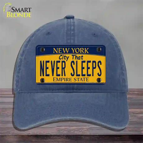 Never Sleeps New York Novelty License Plate Hat Unconstructed Cotton / Navy