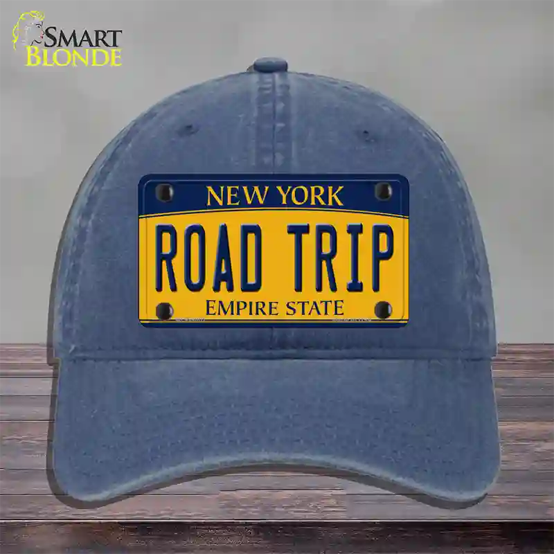 Road Trip New York Novelty License Plate Hat Unconstructed Cotton / Navy