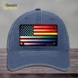 American Flag Rainbow Novelty License Plate Hat Unconstructed Cotton / Navy