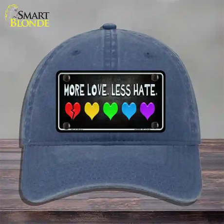 More Love Less Hate Rainbow Novelty License Plate Hat Unconstructed Cotton / Navy