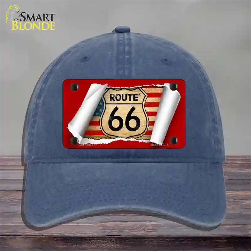 Route 66 Scroll Novelty License Plate Hat Unconstructed Cotton / Navy