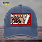 Route 66 Mother Road Scroll Novelty License Plate Hat Unconstructed Cotton / Navy