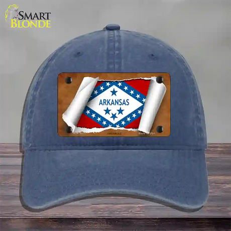 Arkansas Flag Scroll Novelty License Plate Hat Unconstructed Cotton / Navy