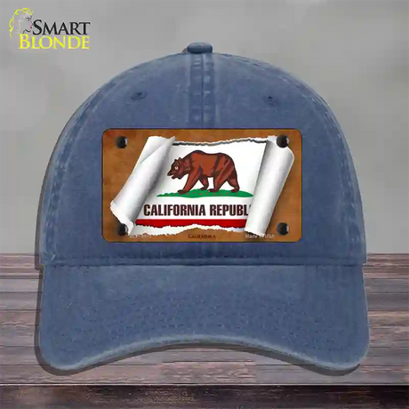 California Flag Scroll Novelty License Plate Hat Unconstructed Cotton / Navy