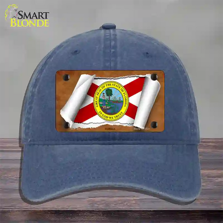 Florida Flag Scroll Novelty License Plate Hat Unconstructed Cotton / Navy