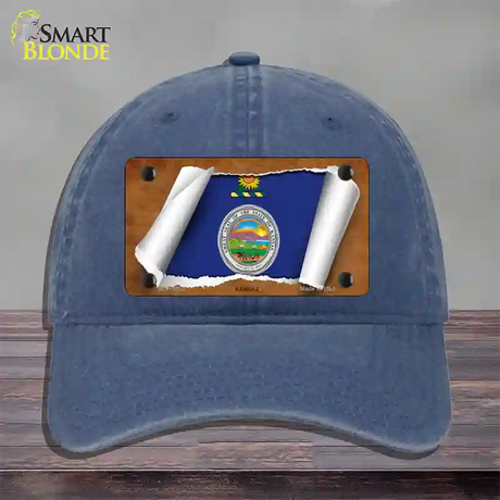 Kansas Flag Scroll Novelty License Plate Hat Unconstructed Cotton / Navy