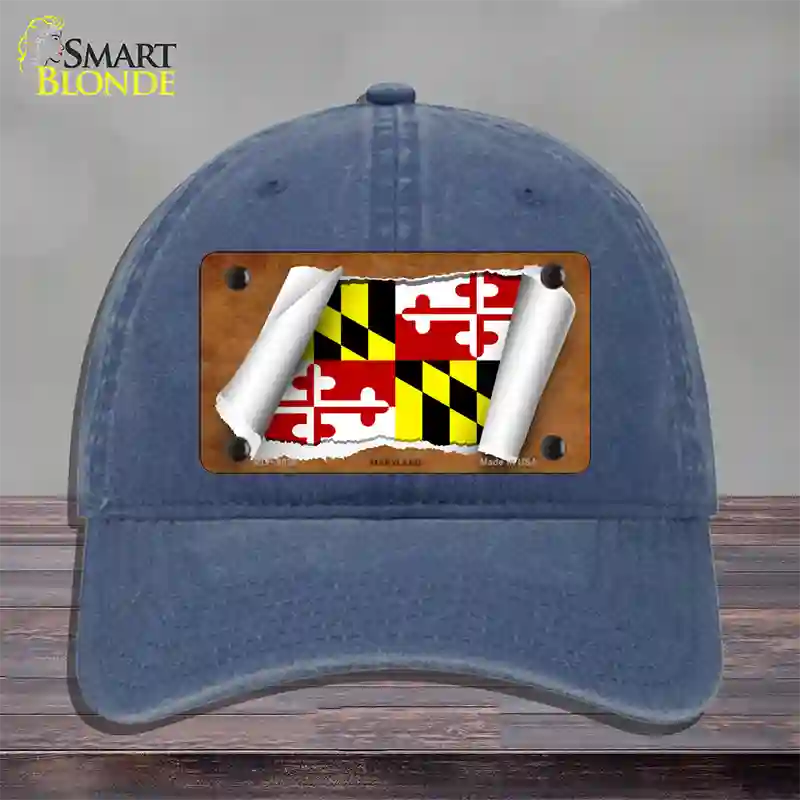 Maryland Flag Scroll Novelty License Plate Hat Unconstructed Cotton / Navy