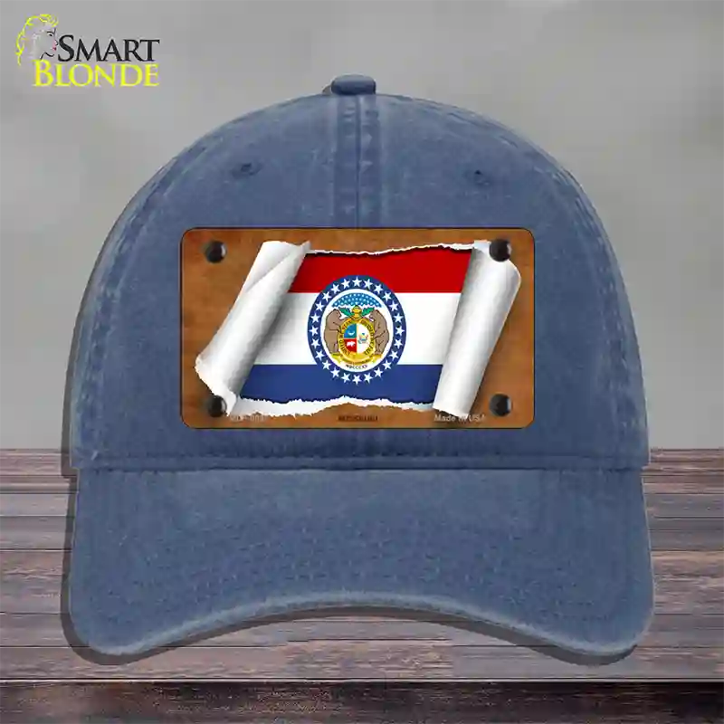 Missouri Flag Scroll Novelty License Plate Hat Unconstructed Cotton / Navy