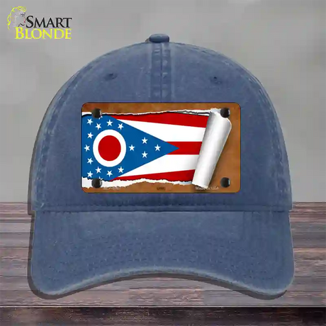 Ohio Flag Scroll Novelty License Plate Hat Unconstructed Cotton / Navy