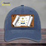 Rhode Island Flag Scroll Novelty License Plate Hat Unconstructed Cotton / Navy