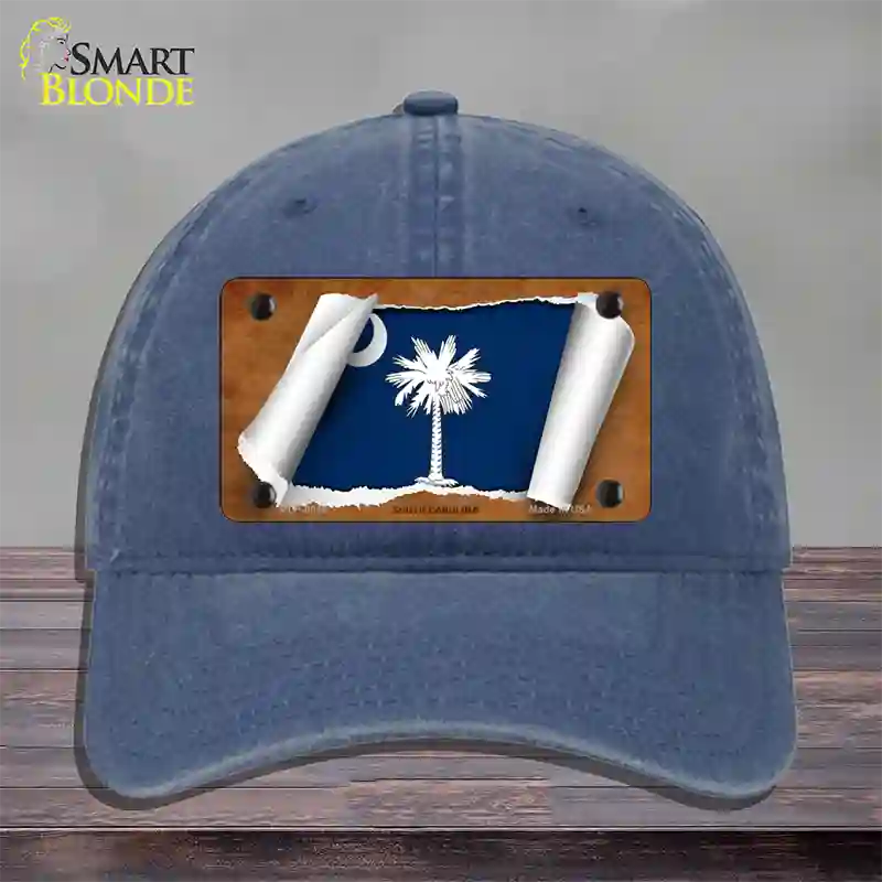 South Carolina Flag Scroll Novelty License Plate Hat Unconstructed Cotton / Navy