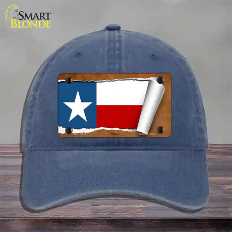 Texas Flag Scroll Novelty License Plate Hat Unconstructed Cotton / Navy