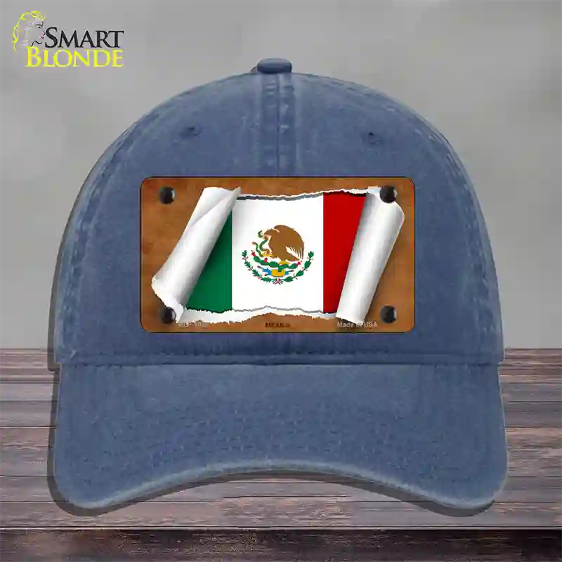 Mexico Flag Scroll Novelty License Plate Hat Unconstructed Cotton / Navy