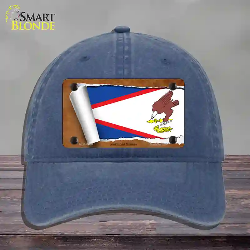 American Samoa Flag Scroll Novelty License Plate Hat Unconstructed Cotton / Navy