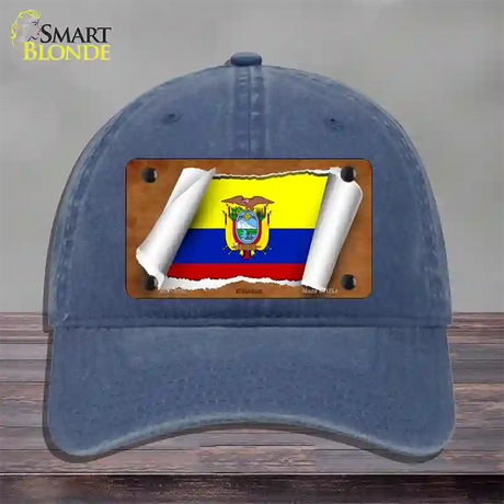 Ecuador Flag Scroll Novelty License Plate Hat Unconstructed Cotton / Navy