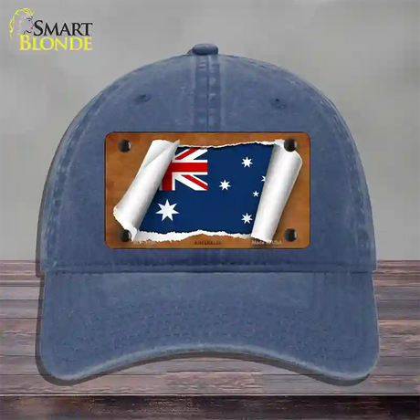 Australia Flag Scroll Novelty License Plate Hat Unconstructed Cotton / Navy