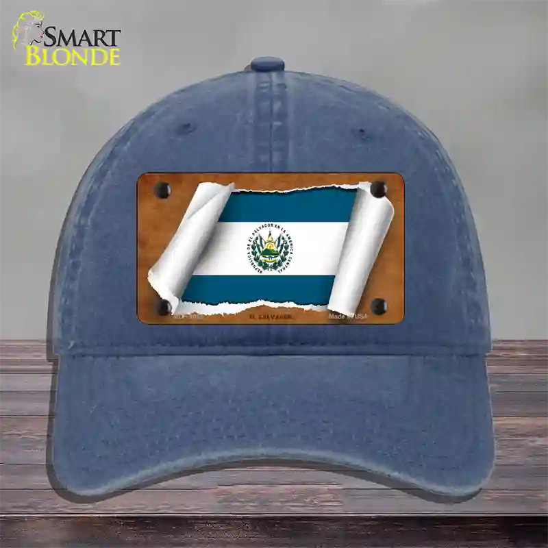 El Salvador Flag Scroll Novelty License Plate Hat Unconstructed Cotton / Navy