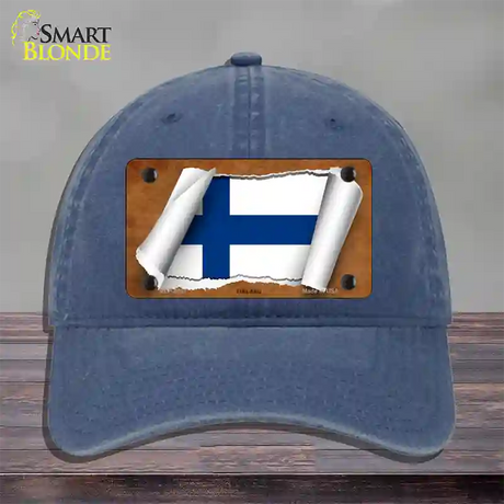 Finland Flag Scroll Novelty License Plate Hat Unconstructed Cotton / Navy