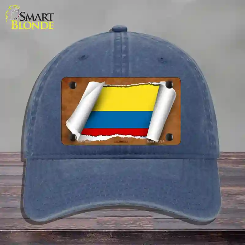 Colombia Flag Scroll Novelty License Plate Hat Unconstructed Cotton / Navy