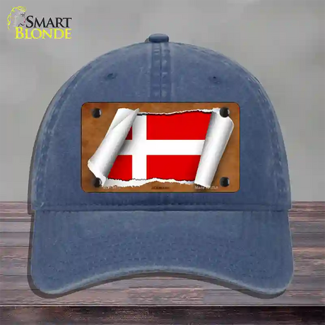 Denmark Flag Scroll Novelty License Plate Hat Unconstructed Cotton / Navy