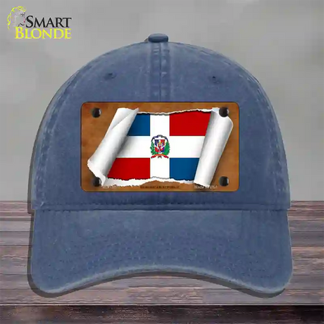 Dominican Republic Flag Scroll Novelty License Plate Hat Unconstructed Cotton / Navy