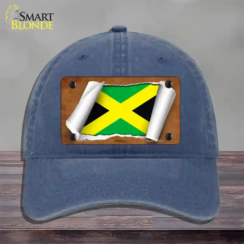 Jamaica Flag Scroll Novelty License Plate Hat Unconstructed Cotton / Navy