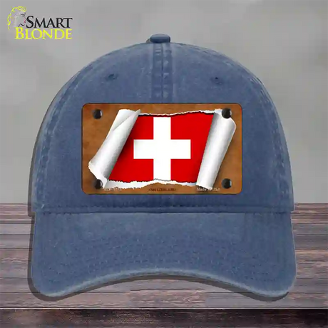 Switzerland Flag Scroll Novelty License Plate Hat Unconstructed Cotton / Navy